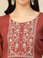 Brown Poly Rayon Floral Embroidered Top - Zeny