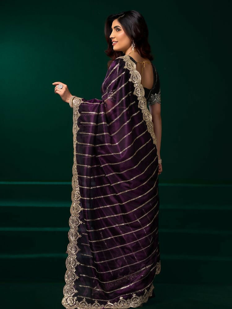 Joban Fashion Wine Net Party Wear Sarees - Distacart