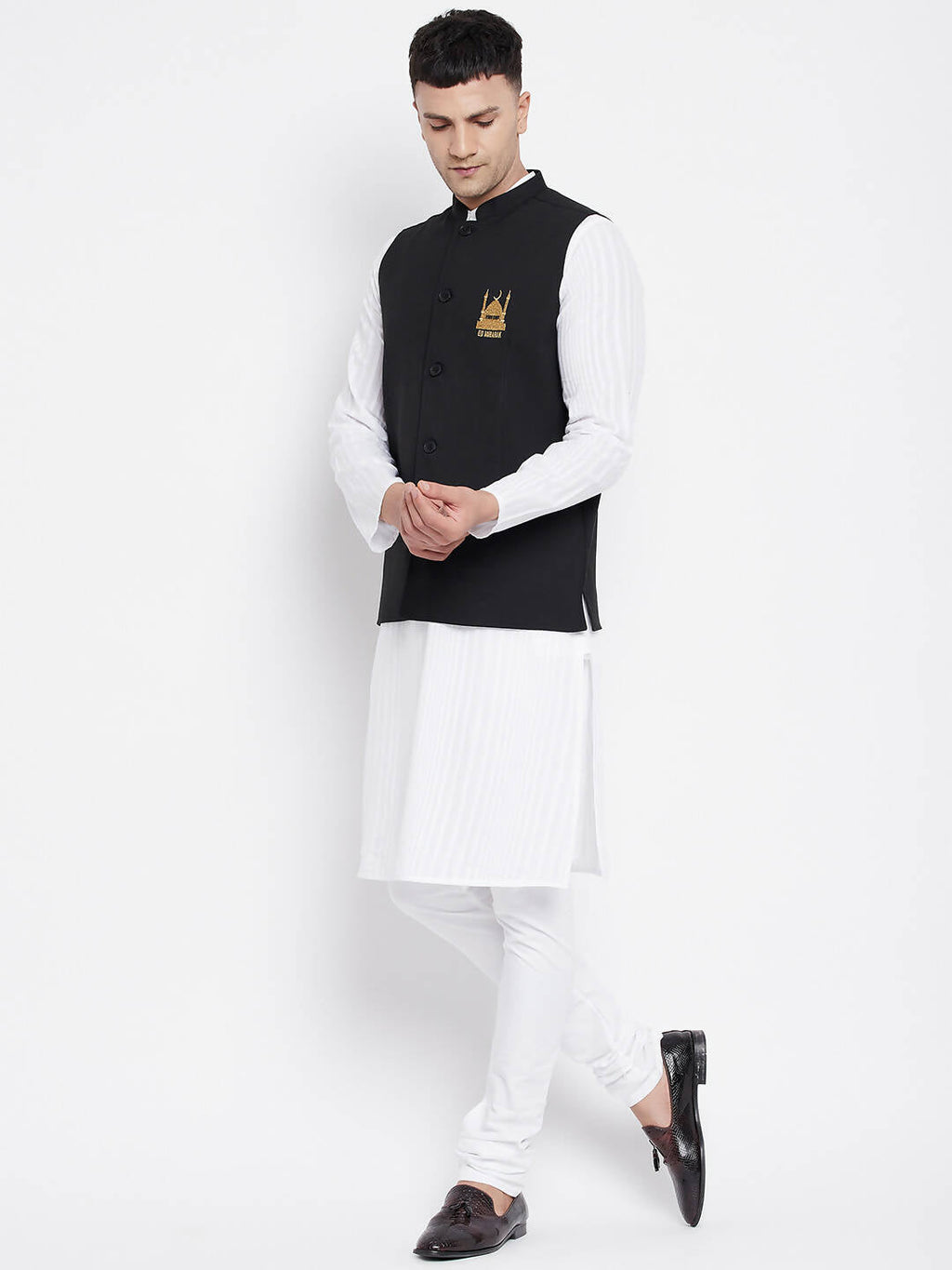 Even Apparels Black Pure Cotton White Kurta Sets With Eid Insignia Jackets PW66 - Distacart