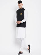 Even Apparels Black Pure Cotton White Kurta Sets With Eid Insignia Jackets PW66 - Distacart