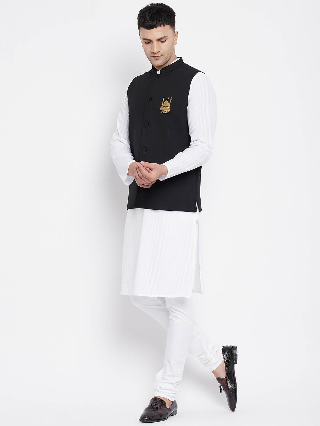 Even Apparels Black Pure Cotton White Kurta Sets With Eid Insignia Jackets PW66 - Distacart
