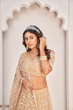 Eilara Women'S Pista Dusty Chiqu Net White Cotton Thread And Zari Sequence Embroidered Work Lehenga Choli For Party Wear