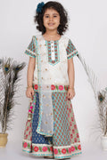 Little Bansi Girls Cotton Embroidery Kurta With Lehenga & Tussel - White & Multicolor