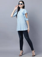 Myshka Stylish Blue Cotton Half Sleeve Women's Top - Distacart