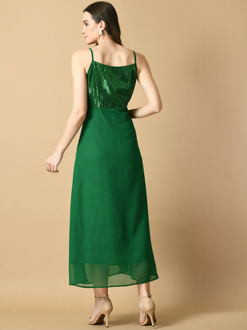 Myshka Women's Green Solid Georgette Party Dress - Distacart