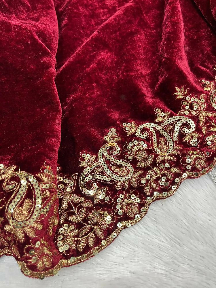 Joban Fashion Maroon 9000 Velvet Party Wear Sarees - Distacart