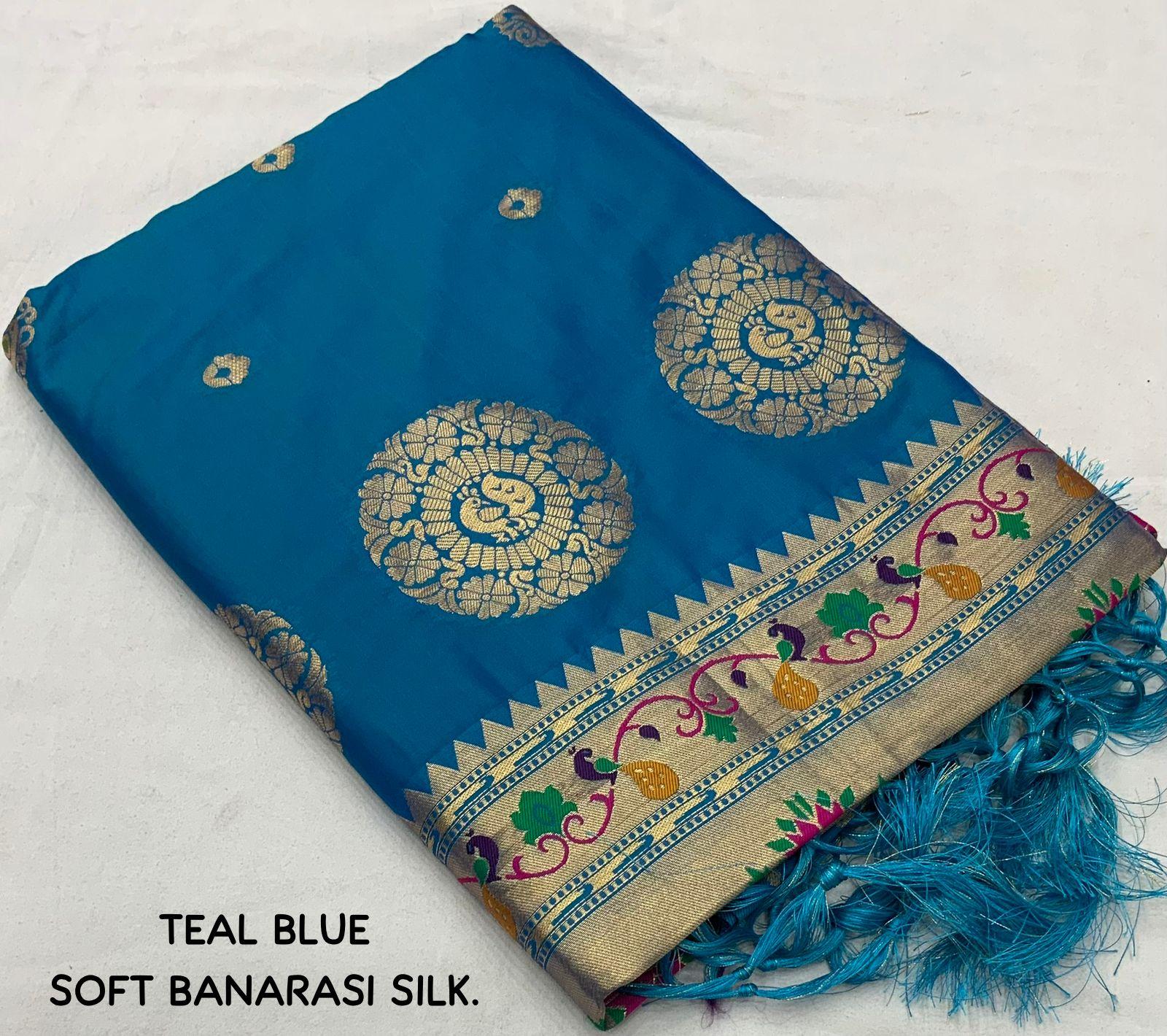 Blue Pure Silk Woven Design Saree with Unstitched Blouse - A2M
