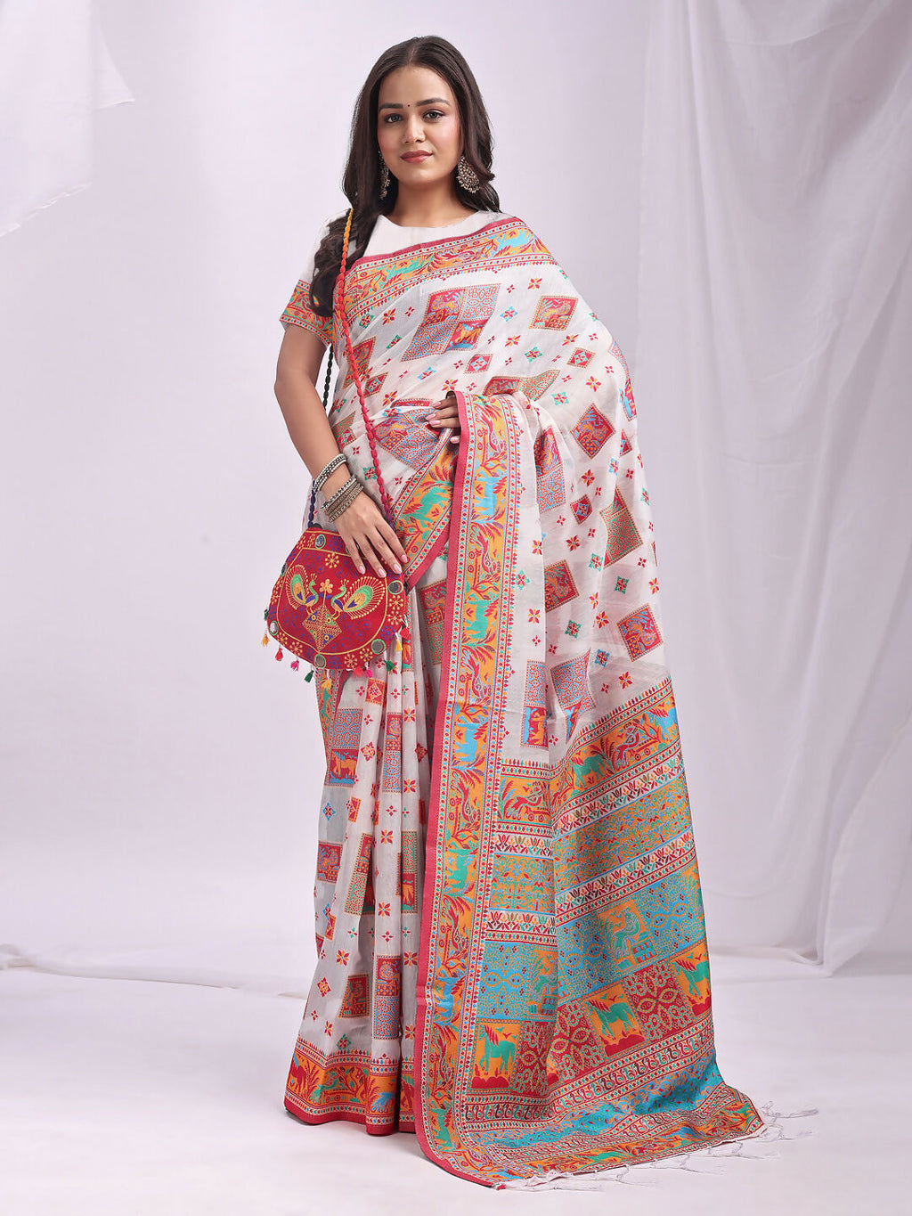 Shree Shyam Fashion Vastraloom White Linen Cotton Saree