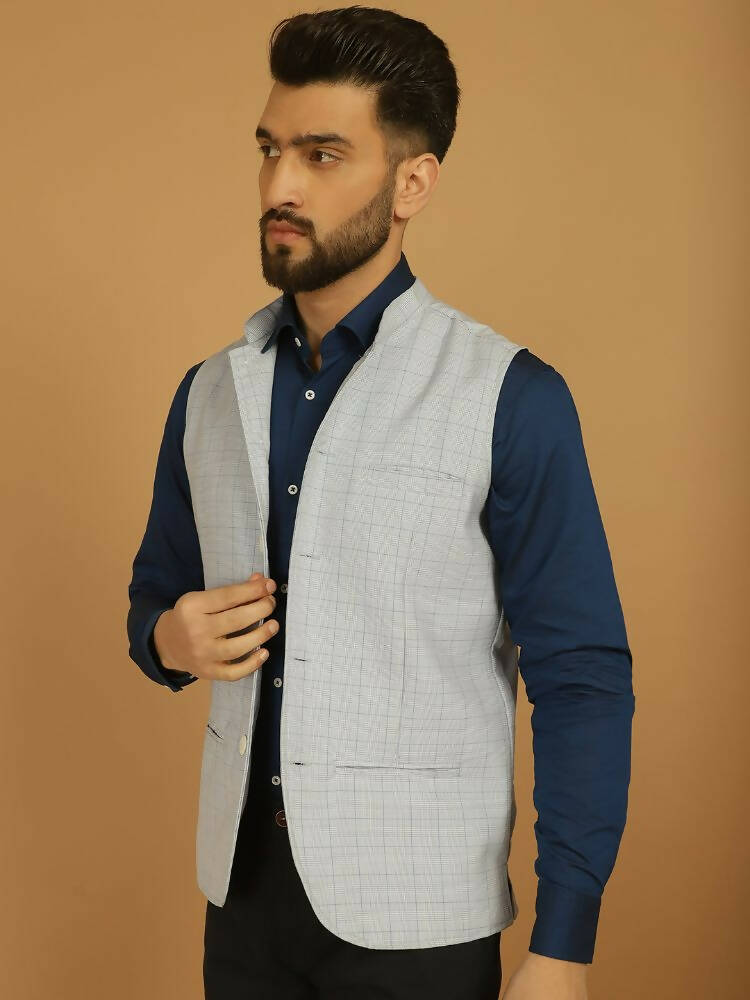 Even Apparels Nehru Jacket With Welt Pockets - Blue