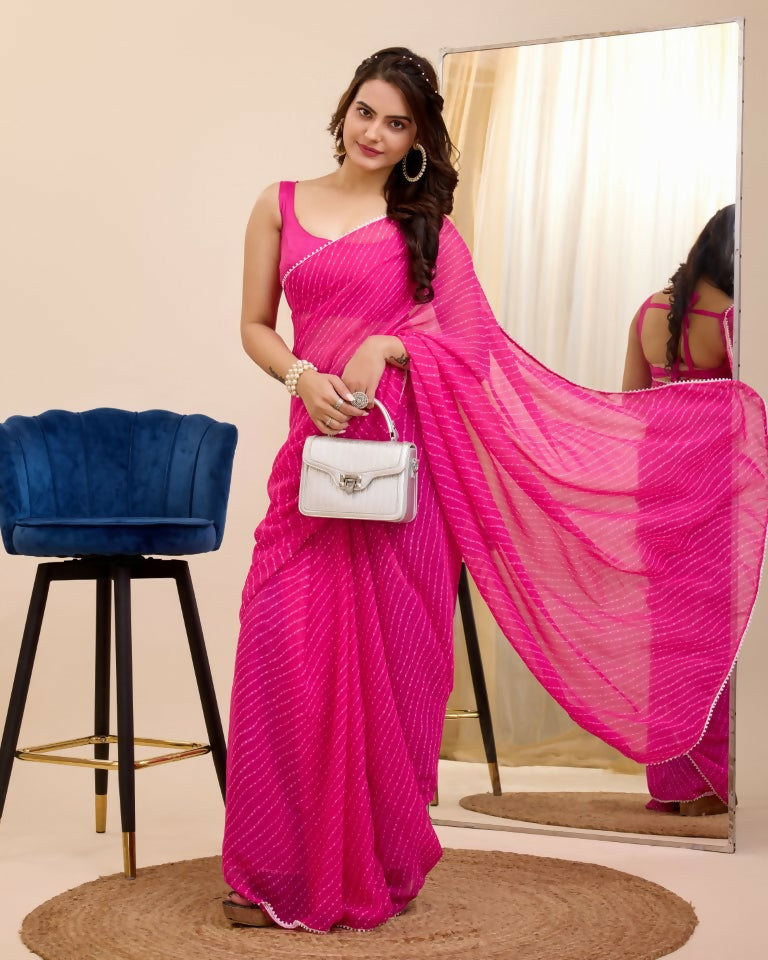 Pink Georgette Designer Printed Ready To Wear Saree - Ibiza