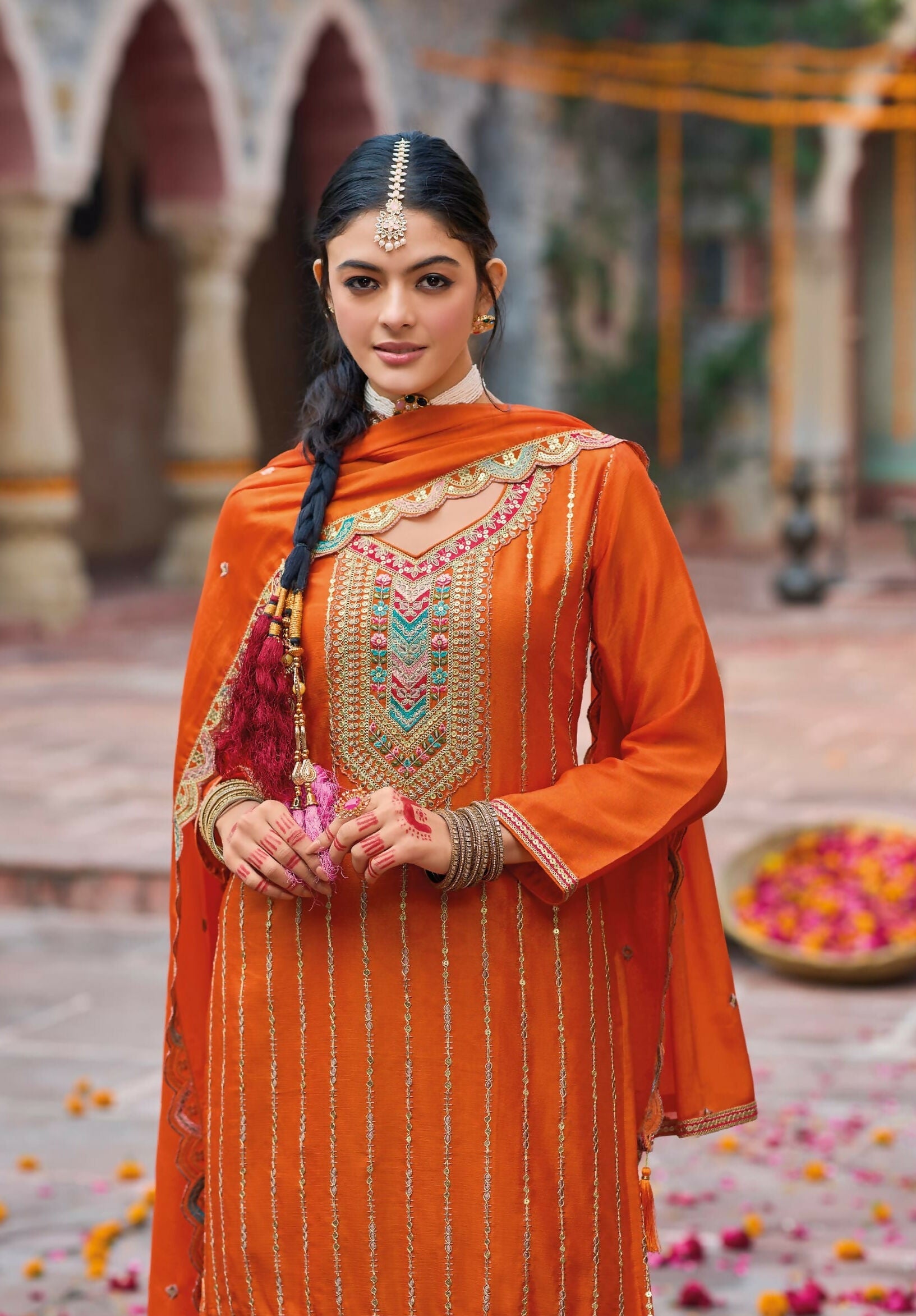 Anaita Coral Premium Embroidery Dhaga Sequin Work Ready Made Suit - Distacart