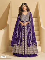 Anaita Violet Chinon Readymade Anarkali Lehenga with Heavy Embroidery Work - Distacart