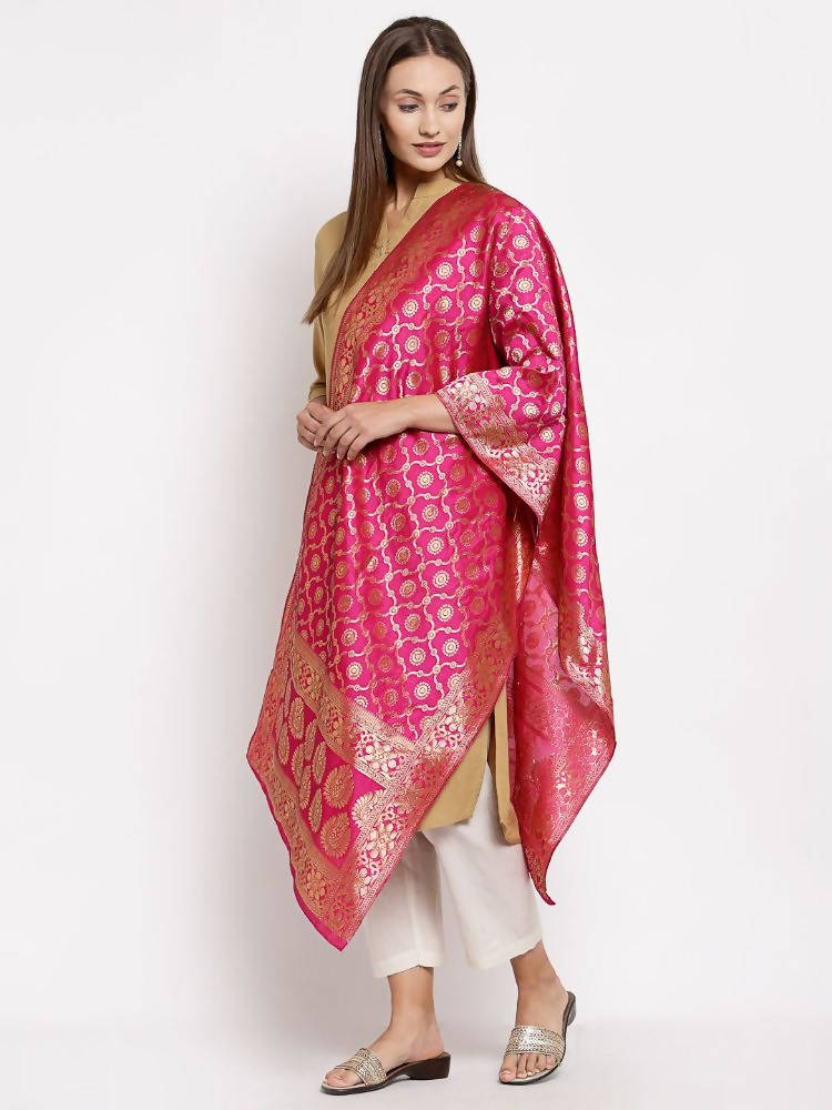 Myshka Women's Pink Silk Print Casual Dupatta