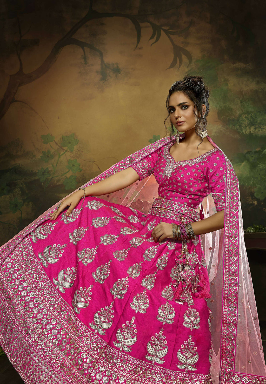 House of Panchhi Pink Pure Silk Moti & Zarkan heavy embroidery Lehenga choli & Dupatta