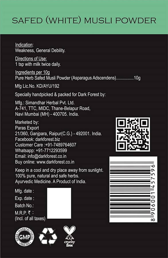 Dark Forest Shatavari Powder - 200g  Dark Forest Safed Musli Powder - 100g  Dark Forest Niranjan Phal- 25g