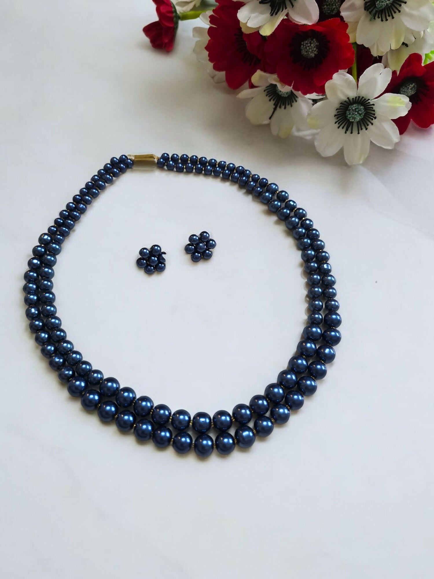 Inhanns Everyday Workwear Pearl Set (Double Layered Pearls) - Blue