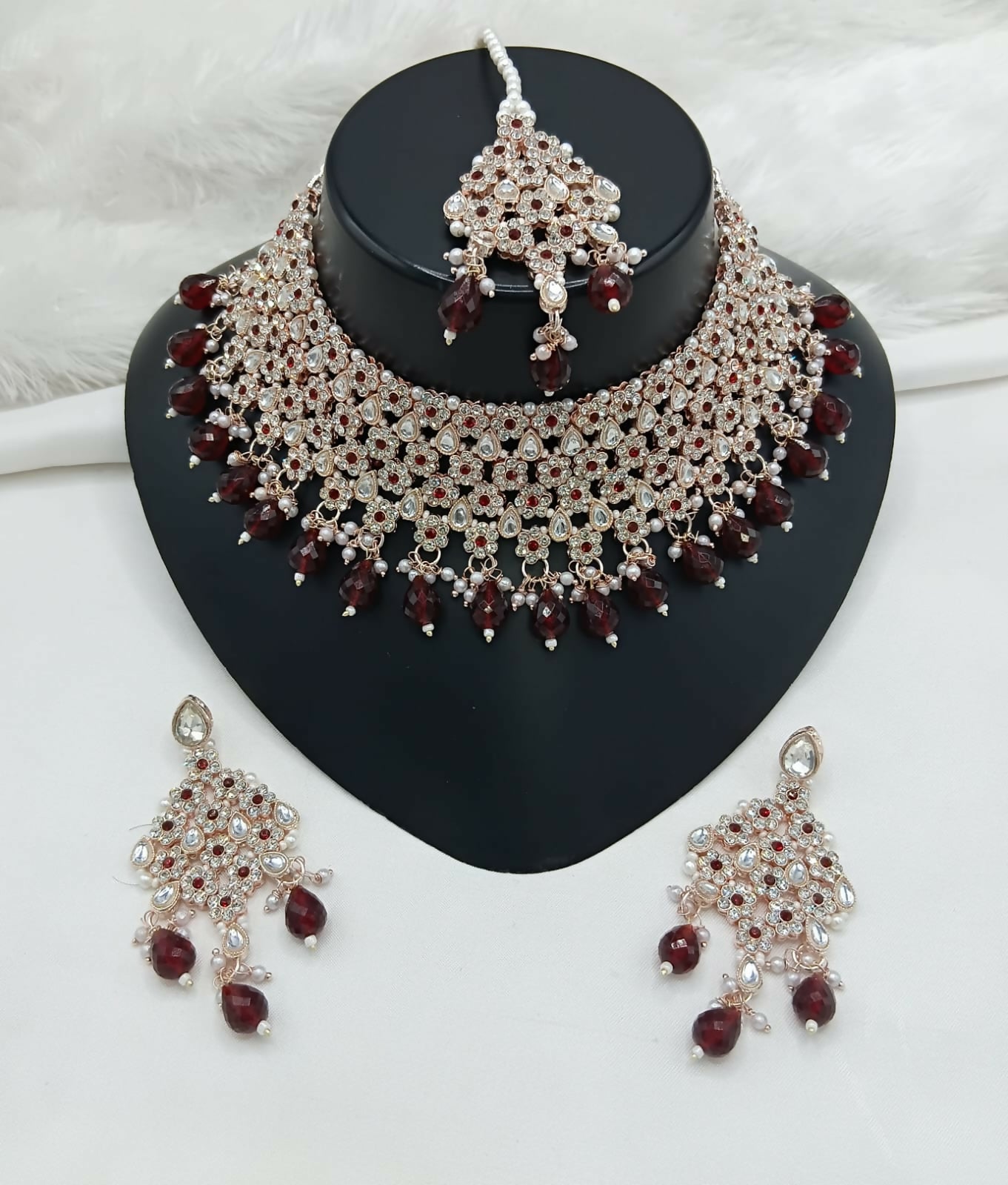 Joban Fashion Women Maroon Stone Work Necklace Set - Distacart
