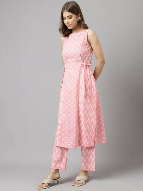 FIORRA Women's Baby Pink Cotton A-Line Kurta Set