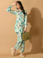 Myshka Women's Multi Printed Shirt With Trousers