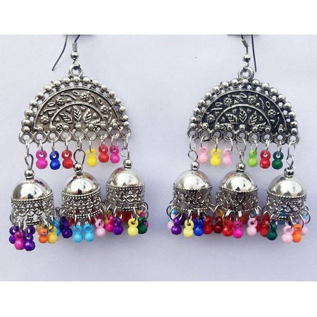 MS Fashion India Half Moon Triple Jhumka Multi Color Pearls Fancy Earrings