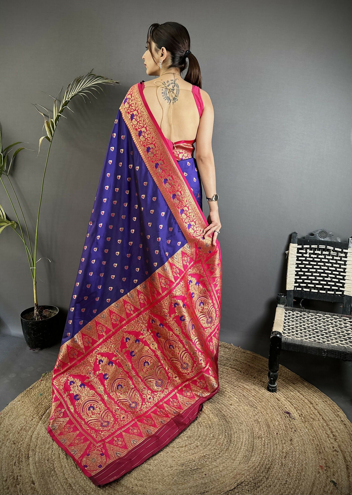 Joban Fashion Royal Blue Intricate Motifs Soft Silk Banarasi Saree