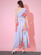 Myshka Women's Grey Floral Printed Empire Dress - Distacart