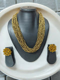 Inhanns Vibrant Handmade 20 Layers Beaded Necklace With Matching Earrings - Golden