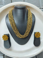 Inhanns Vibrant Handmade 20 Layers Beaded Necklace With Matching Earrings - Golden