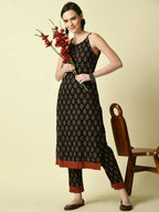 Myshka Women's Black Straight Printed Kurta
