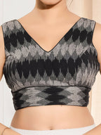 Joban Fashion Black Ikat Silk Padded Blouse With V Neck Sleeveless - Distacart
