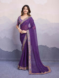 Purple Georgette Bandhani Printed,Embroidery Work Saree - Surkhi