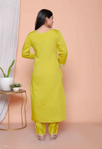 Miravan Womens Muslin Yellow Kurta And Palazzo With Dupatta Set - Distacart
