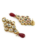Gold-Plated White Maroon Kundan Studded Beaded Handcrafted Jewellery Set - Ruby Raang - Distacart