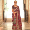 Maroon Silk With Banarasi Print Work Saree - Trirath Yamuna