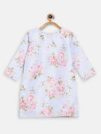 Ahalyaa Pink Polysilk Floral Printed Kids Kurta Dhoti Set For Girls