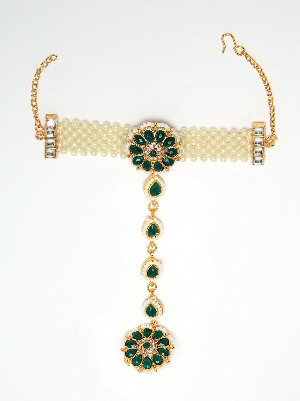 NVR Women's Green Gold-Polished Stone Studded Handcrafted Ring Bracelet - Distacart
