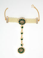 NVR Women's Green Gold-Polished Stone Studded Handcrafted Ring Bracelet - Distacart