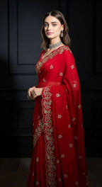 Joban Fashion Red Fandy Satin Silk Party Wear Sarees - Distacart