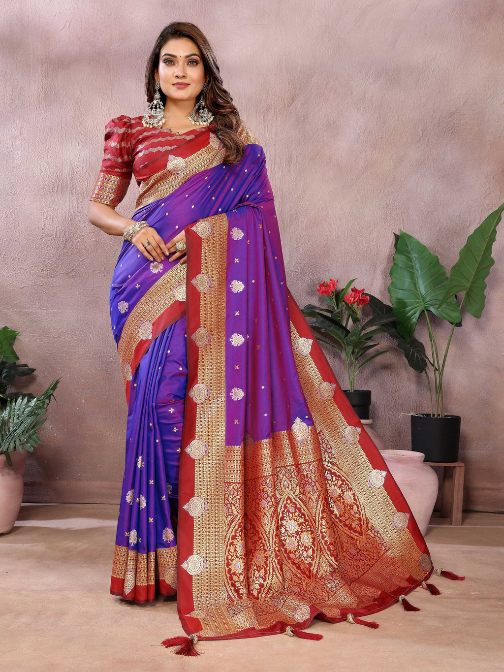 Aastha Fashion Violet Silk Sarees Weaving Saree - Distacart