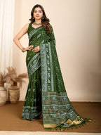 Green Soft Silk Woven Meenakari Designer Saree - Vedanti