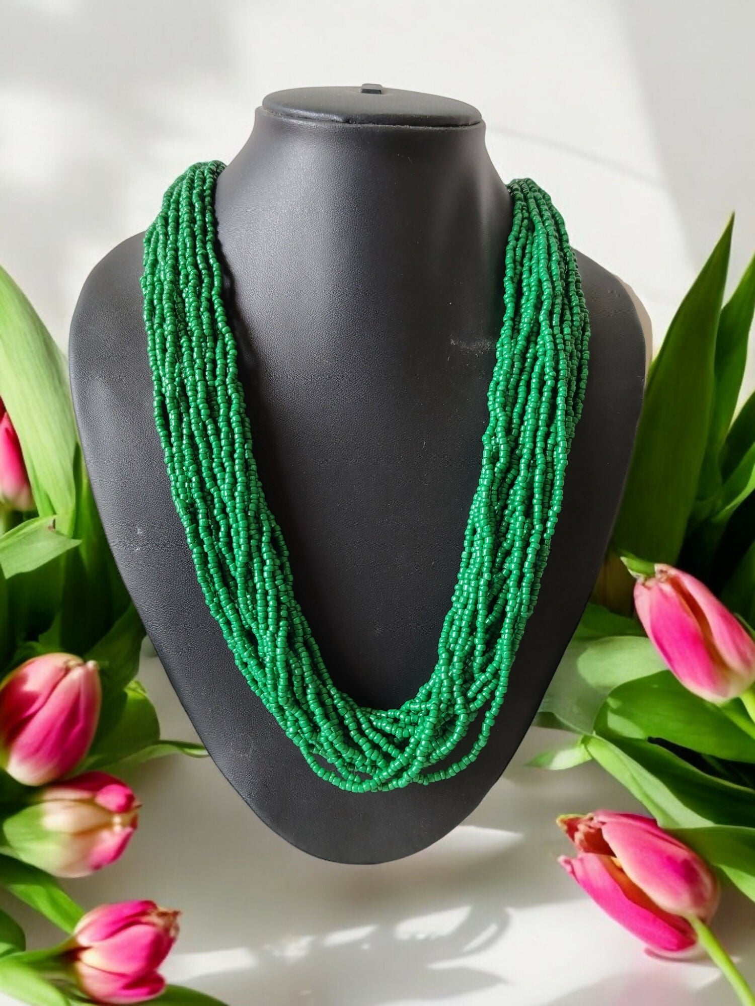 Inhanns Handmade Beaded Multilayer Necklace, 20 Layers - Green