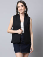 Even Apparels Black Linen Cotton Open Front Women's Waistcoat