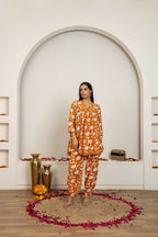Joban Fashion Peach Hand Block Print Cotton Kurta Set - Distacart