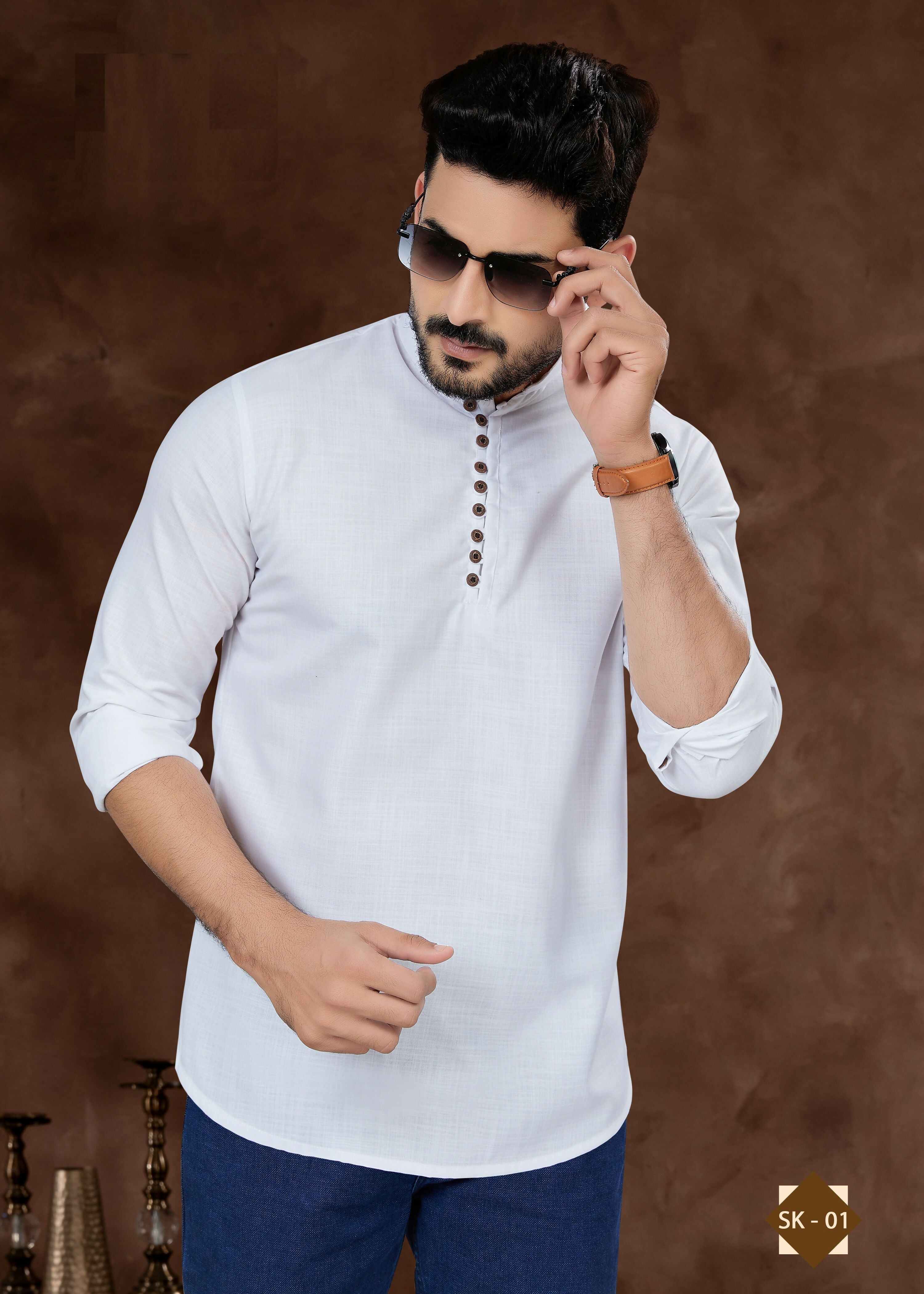 Joban Fashion Men's Pure Cotton White Plain Short Kurta