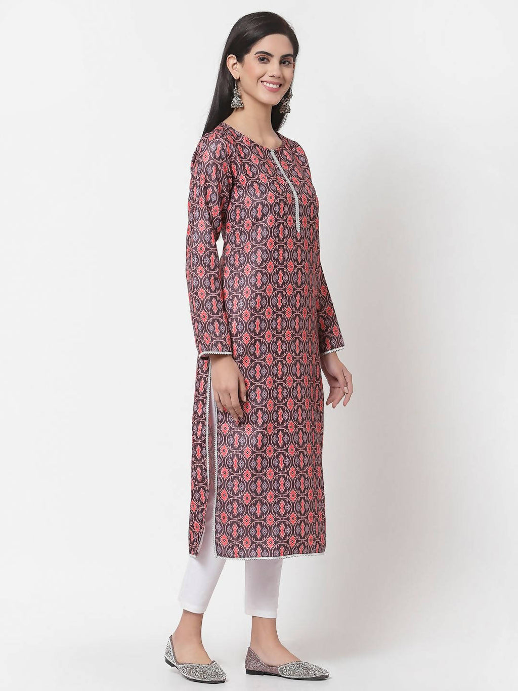 Myshka Multi Printed Polyester Full Sleeve Round Neck Casual Kurta