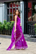 Vastranavya Purple Embroidery Work Shimmer Chiffon Saree with Unstitched Blouse - Distacart