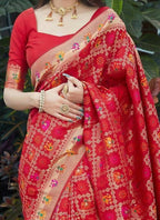 DEIANA'S Beautiful Designer Golden zari Soft Lichi Silk Saree - Red