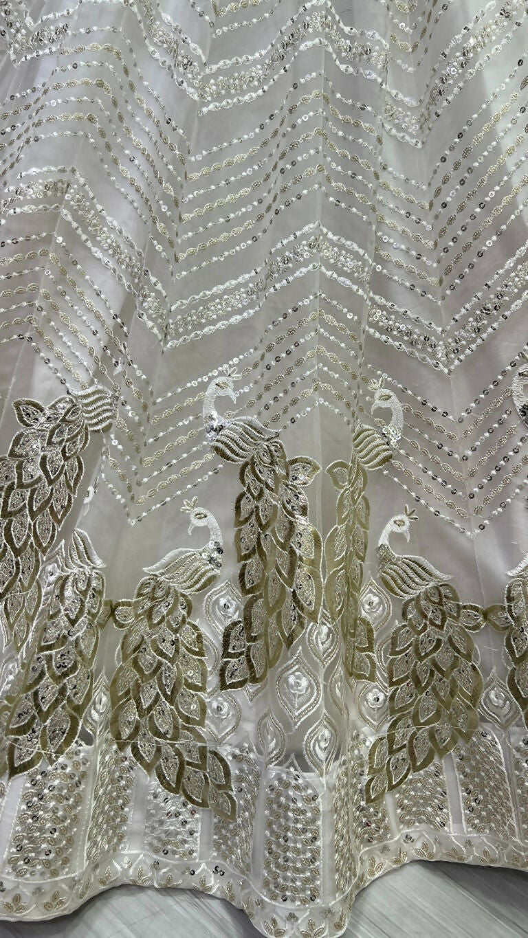 Jyoti Fashion Women's White Bridal Net Fancy Foil & Sequins with Multi Thread Embroidered Wedding Lehenga Choli
