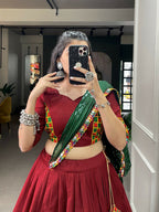 Vastranavya Navaratri Special Pure Cotton Plain With Gotta Patti Touch Up Lehenga Stitched Choli - Maroon
