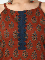 Myshka Women's Rust Straight Printed Kurta